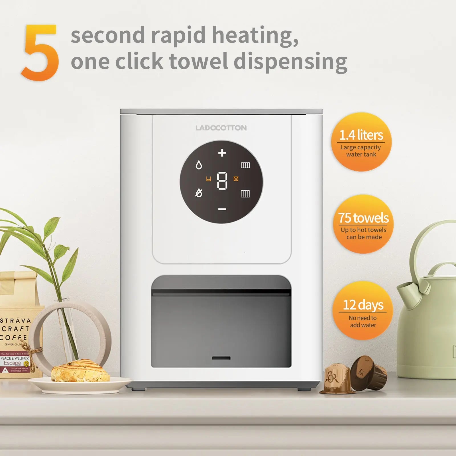 LADOCOTTON Q6 - Commercial Grade Wipe Warmer and Wet Wipes Dispenser | One-Touch Hot/Cold Towel Warmer Machine Ladocotton
