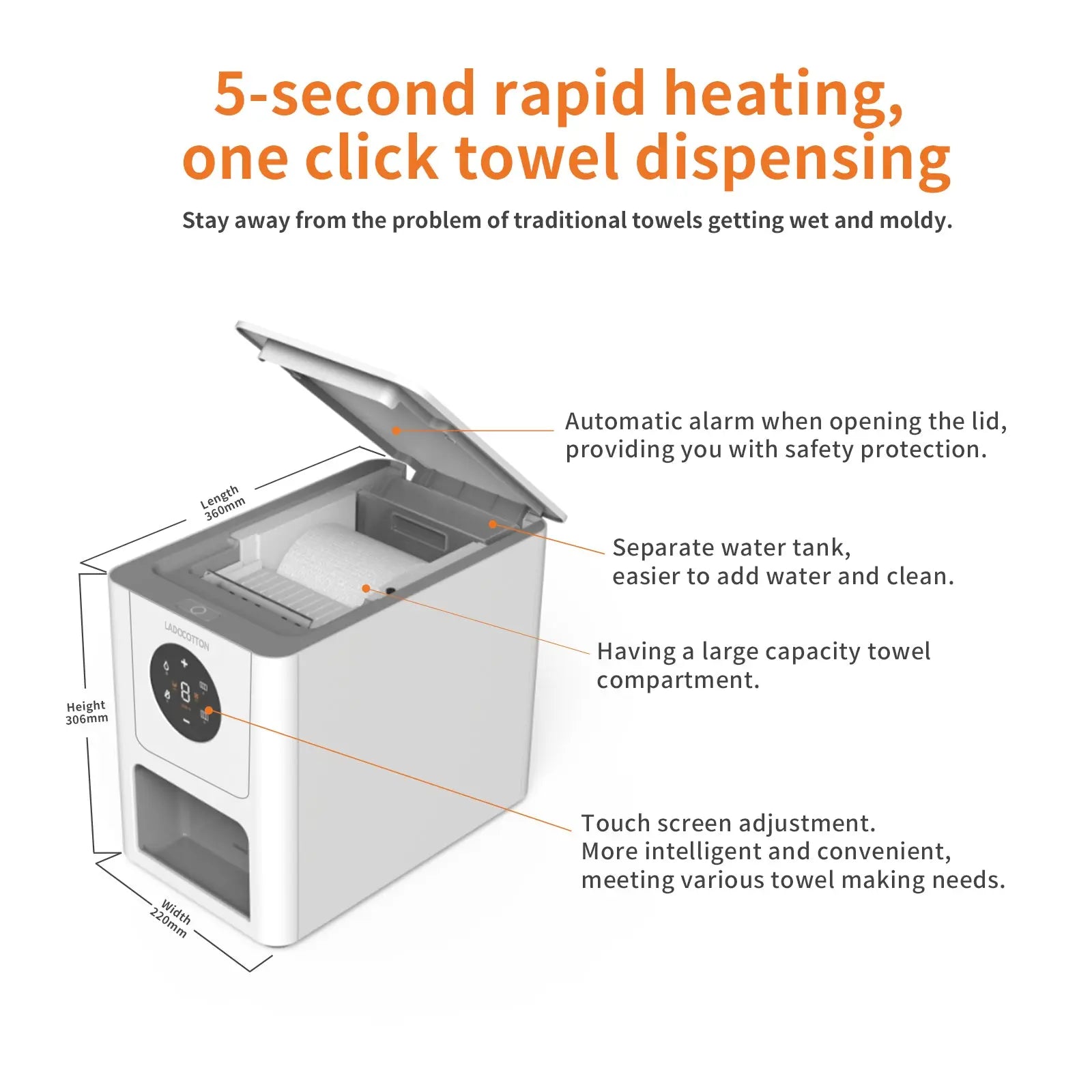 LADOCOTTON Q6 - Commercial Grade Wipe Warmer and Wet Wipes Dispenser | One-Touch Hot/Cold Towel Warmer Machine Ladocotton